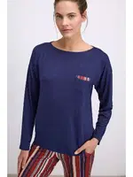 Kadın Lacivert Uzun Kollu T-Shirt ve Çizgili Pantolon Takımı Anıl 11577 Lacivert farklı açı