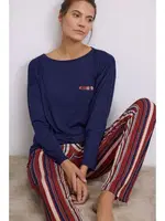 Kadın Lacivert Uzun Kollu T-Shirt ve Çizgili Pantolon Takımı Anıl 11577 Lacivert görsel 4