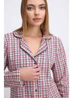 Kadın Pamuklu Uzun Kol Düğmeli Gömlek ve Ekose Pantolon Pijama Takımı Zamansız Şıklık Anıl 11627 Kırmızı detay görünüm