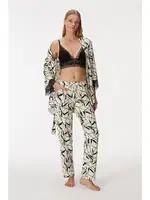 Kadın Sabahlık, Bralet ve Pantolon Takım Anıl 11496 Siyah