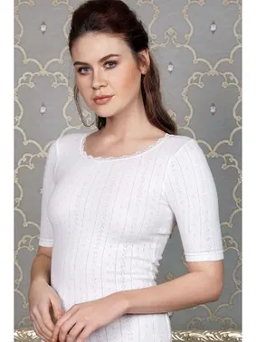 Anıl Termal Kalp Desenli İnce Dantelli Yarım Kol İçlik T-Shirt Anıl 8545