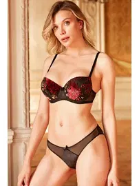 Anıl Kadın Tül Balenli Destekli Dolgulu Çiçek Baskılı Sütyen ve Slip Takım Anıl 4238