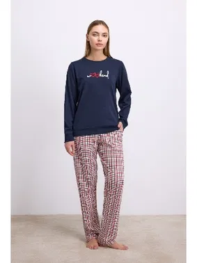 Anıl Kadın Uzun Kol Sweatshirt ve Ekose Pantolon Pijama Takımı Rahat ve Şık Ev Giyimi Anıl 11585