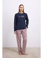 Kadın Uzun Kol Sweatshirt ve Ekose Pantolon Pijama Takımı Rahat ve Şık Ev Giyimi Anıl 11585 Lacivert