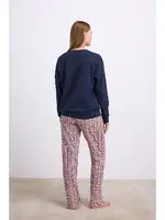 Kadın Uzun Kol Sweatshirt ve Ekose Pantolon Pijama Takımı Rahat ve Şık Ev Giyimi Anıl 11585 Lacivert detay görünüm