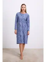 Kadın Uzun Kollu Desenli Gecelik Anıl 11567 Çivit