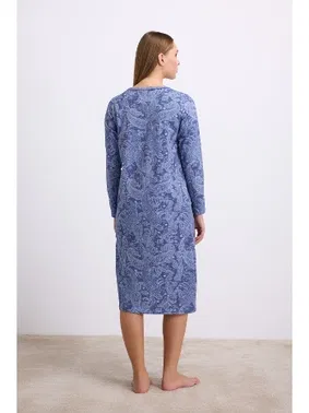 Anıl Kadın Uzun Kollu Desenli Gecelik Anıl 11567 - Alternatif Görünüm