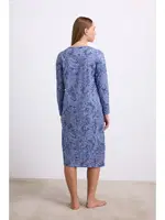 Kadın Uzun Kollu Desenli Gecelik Anıl 11567 Çivit detay görünüm