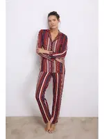 Kadın Uzun Kollu Düğmeli Çizgili Pijama Takımı Anıl 11578 Bordo