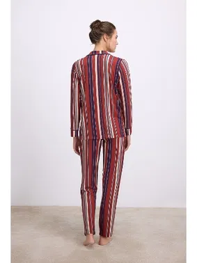 Anıl Kadın Uzun Kollu Düğmeli Çizgili Pijama Takımı Anıl 11578 - Alternatif Görünüm