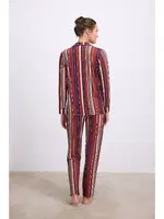 Kadın Uzun Kollu Düğmeli Çizgili Pijama Takımı Anıl 11578 Bordo detay görünüm