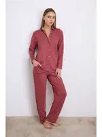 Kadın Uzun Kollu Düğmeli Gömlek ve Pantolon Pijama Takımı Anıl 11556