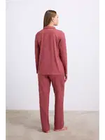 Kadın Uzun Kollu Düğmeli Gömlek ve Pantolon Pijama Takımı Anıl 11556 detay görünüm