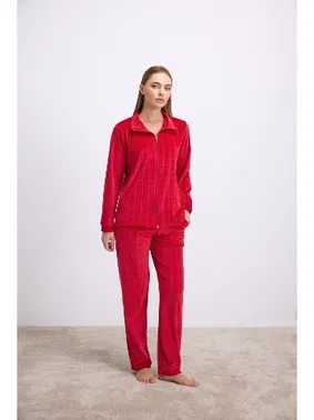 Anıl Kadın Uzun Kollu Fermuarlı Sweatshirt ve Pantolon Takımı – Kadife Görünümlü Yumuşak Kumaş Anıl 11565