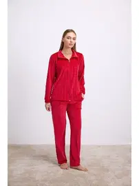 Anıl Kadın Uzun Kollu Fermuarlı Sweatshirt ve Pantolon Takımı – Kadife Görünümlü Yumuşak Kumaş Anıl 11565