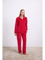 Kadın Uzun Kollu Fermuarlı Sweatshirt ve Pantolon Takımı – Kadife Görünümlü Yumuşak Kumaş Anıl 11565 Kırmızı