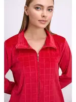 Kadın Uzun Kollu Fermuarlı Sweatshirt ve Pantolon Takımı – Kadife Görünümlü Yumuşak Kumaş Anıl 11565 Kırmızı farklı açı