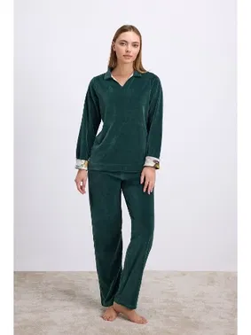 Anıl Kadın Uzun Kollu Kadife Sweatshirt ve Pantolon Takım Yumuşak ve Şık Ev Giyimi Anıl 11555