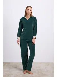 Anıl Kadın Uzun Kollu Kadife Sweatshirt ve Pantolon Takım Yumuşak ve Şık Ev Giyimi Anıl 11555