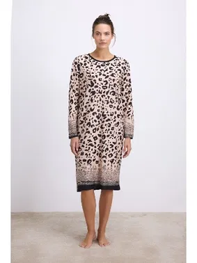 Anıl Kadın Uzun Kollu Leopar Desenli ve Doğal Dokulu Gecelik Anıl 11539