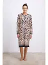Kadın Uzun Kollu Leopar Desenli ve Doğal Dokulu Gecelik Anıl 11539