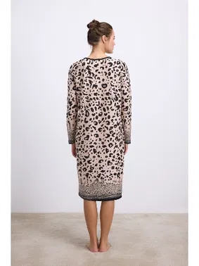 Anıl Kadın Uzun Kollu Leopar Desenli ve Doğal Dokulu Gecelik Anıl 11539 - Alternatif Görünüm
