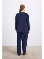 Kadın Uzun Kollu Sweatshirt ve Pantolon Pijama Takımı Konforlu Uyku & Ev Giyimi Anıl 11573 Lacivert detay görünüm