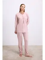 Kadın Uzun Kollu T-Shirt ve Pantolon Takım Anıl 11618 Gül Kurusu