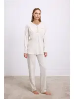 Kadın Uzun Kollu T-Shirt ve Pantolon Takım Anıl 11618 Fil Dişi farklı açı