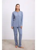 Kadın Uzun Kollu T-Shirt ve Pantolon Takım Anıl 11618 Çivit görsel 4