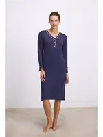 Kadın Uzun Kollu, Yumuşacık Kumaş, Zarif Düğmeli Tasarım Gecelik Anıl 11615 detay görünüm