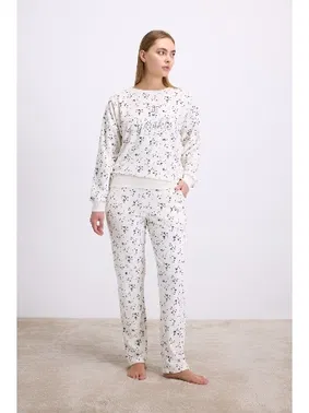 Anıl Kadın Yıldız Desenli Tencel Pamuklu Sweatshirt ve Pantolon Takımı Anıl 11592