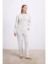 Anıl Kadın Yıldız Desenli Tencel Pamuklu Sweatshirt ve Pantolon Takımı Anıl 11592
