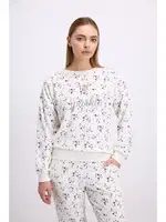 Kadın Yıldız Desenli Tencel Pamuklu Sweatshirt ve Pantolon Takımı Anıl 11592 Ekru farklı açı