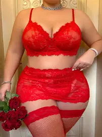 Real Passione Kırmızı Büyük Beden Dantelli Fantezi Sütyen Takım Real Passione 75002