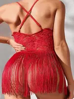 Kırmızı Dantel Detaylı Fantezi Püsküllü Gecelik Takımı Nightlight 3731 Görsel detay görünüm