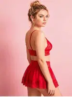 Kırmızı Dantelli Tül Etekli Kadın Sütyen Fantazi Takım NightLight 3849 Kırmızı detay görünüm