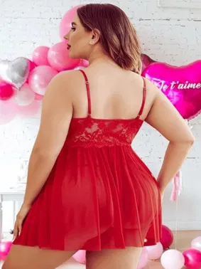 Nathalie Kırmızı Dantteli Tül Bralet Seksi Büyük Beden Fantazi Gecelik Nathalie NTH03 - Alternatif Görünüm