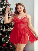 Kırmızı Dantteli Tül Bralet Seksi Büyük Beden Fantazi Gecelik Nathalie NTH03 Kırmızı görsel 4