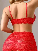 Kırmızı Eteği Örgülü Dantel Seksi Takım Real Passione 70028 Kırmızı detay görünüm
