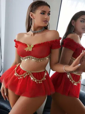 Ruselin Kırmızı Gold Pul Detaylı Oryantal Kostüm Ruselin 2268 - Alternatif Görünüm