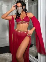 Kırmızı Harem Dansöz Oryantal Kostüm Ruselin 2271 Kırmızı detay görünüm