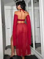 Kırmızı Harem Dansöz Oryantal Kostüm Ruselin 2271 Kırmızı farklı açı