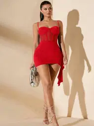 Real Passione Kırmızı Korse Görünümlü Şık Gece Elbisesi Real Passione E1055