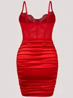 Kırmızı Transparan Karın ve Dantel Detaylı Gece Kıyafeti Ruselin 5150 Kırmızı farklı açı