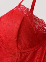 Kırmızı Transparan Karın ve Dantel Detaylı Gece Kıyafeti Ruselin 5150 Kırmızı görsel 4