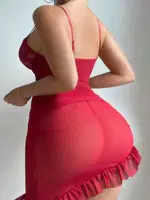 Kırmızı Tül Dantel Asimetrik Kesim Kadın Gecelik Real Passione 4092 Kırmızı detay görünüm