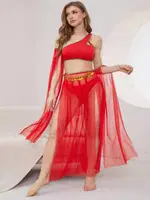 Kırmızı Tül Detaylı Oryantal Dansöz Kıyafeti Kostüm Ruselin 2270 Kırmızı görsel 5