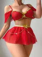 Kırmızı Zincir Detaylı Fantezi Kostüm Ruselin 2267 Kırmızı