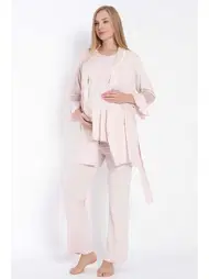 Anıl Kısa Kol Bisiklet Yaka Kadın Viskon Dantel Detaylı Hamile Pijama Takımı Sabahlık Anıl 11314
